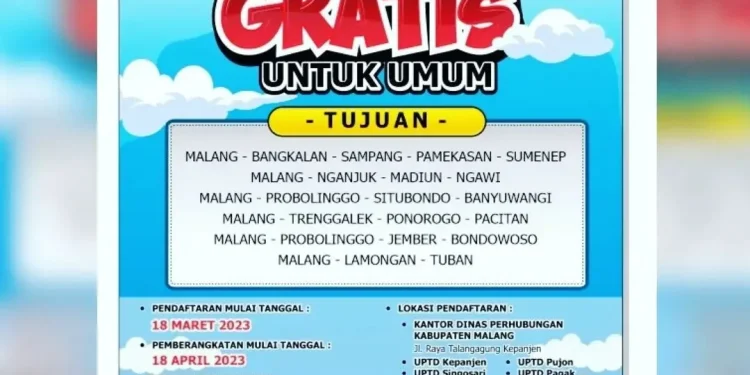 Poster mudik gratis yang disediakan Pemkab Malang.