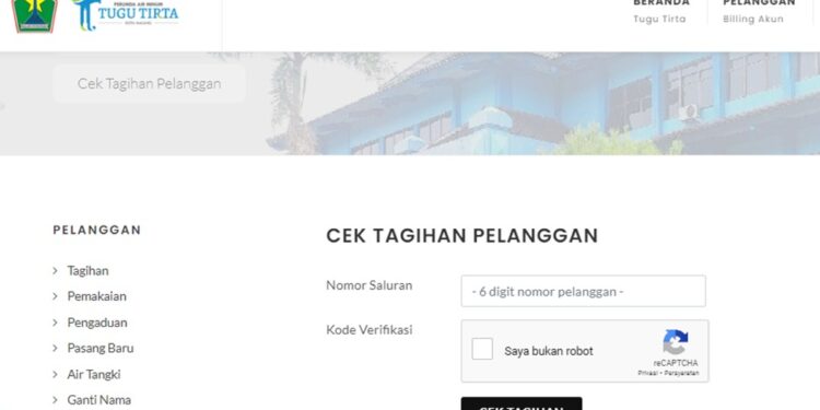 Laman resmi cek tagihan PDAM Kota Malang.