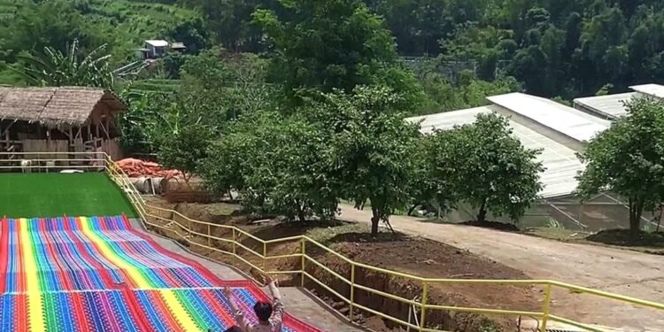Sensasi baru berwisata di Kota Batu, Jawa Timur dengan mencoba wahana Rainbow Slide di Batu Love Garden (Baloga).