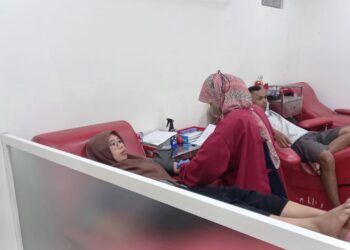 Seorang warga Kabupaten Malang mendonorkan darahnya di UDD PMI Kabupaten Malang.