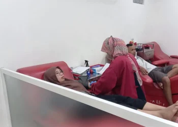 Seorang warga Kabupaten Malang mendonorkan darahnya di UDD PMI Kabupaten Malang.