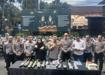 Kapolresta Malang Kota mengungkap aksi balap liar di Kota Malang. (Foto/M Sholeh)