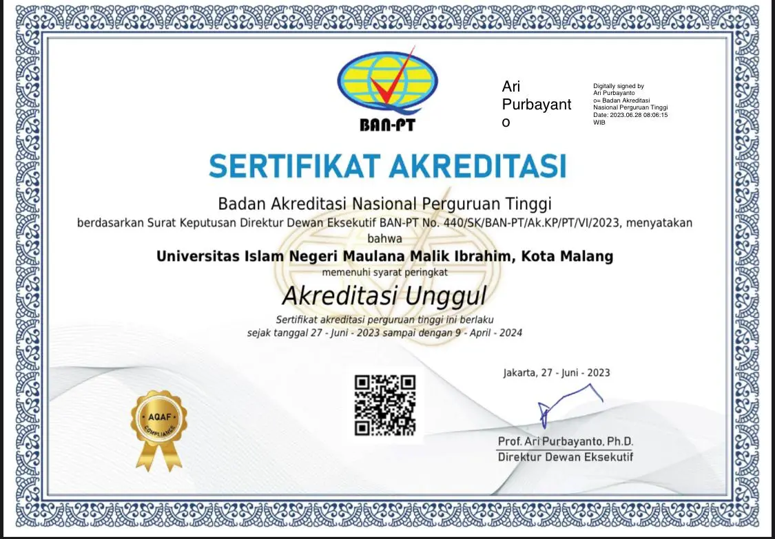 Sertifikat Akreditasi Unggul UIN Malang dari Ban-PT