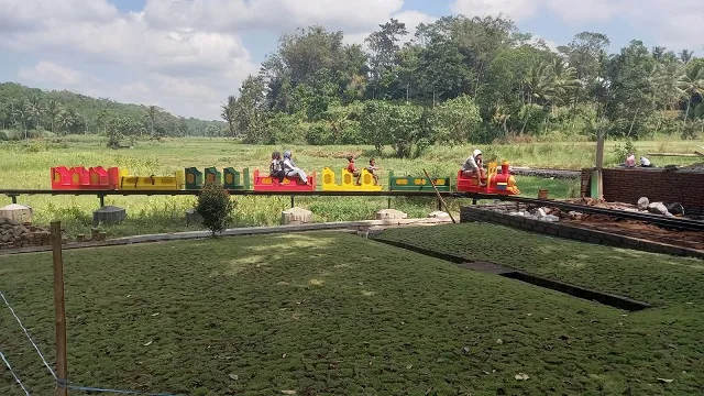 Wahana kereta sawah yang ada di Sumber Sira