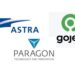 Logo tiga perusahaan Astra, Paragon dan Gojek.
