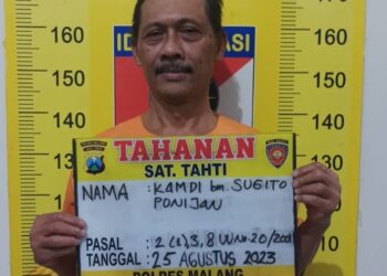 Mantan Kades Kedungbanteng, Kamdi kini ditahan di rutan Polres Malang.