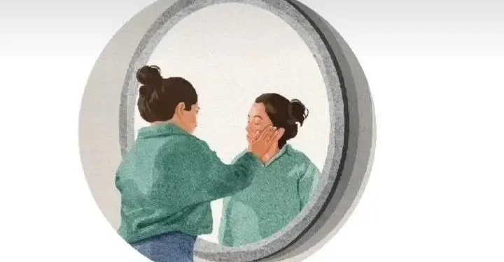Ilustrasi Perempuan yang sedang menguatkan dirinya sendiri.