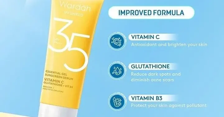 Wardah UV Shield essential sunscren gel.
