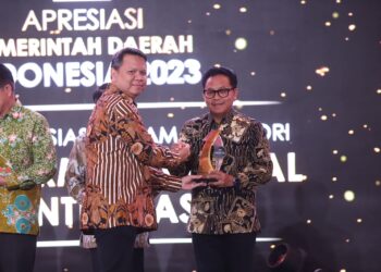 Wali Kota Malang menerima penghargaan APDI 2023 berkat inivasi e-JKN Cekat. Foto / dok Pemkot Malang