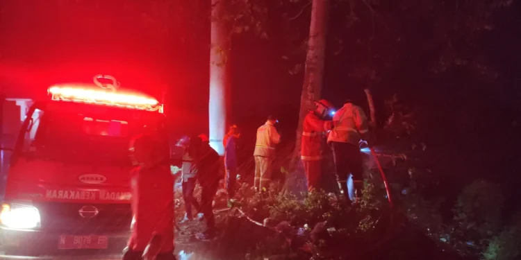 Petugas pemadam kebakaran melakukan penanggulangan di Wagir.