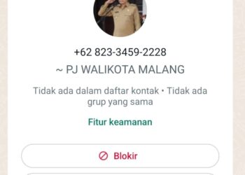 Screenshot modus penipuan melalui WA yang mengatasnamakan PJ Wali Kota Malang.