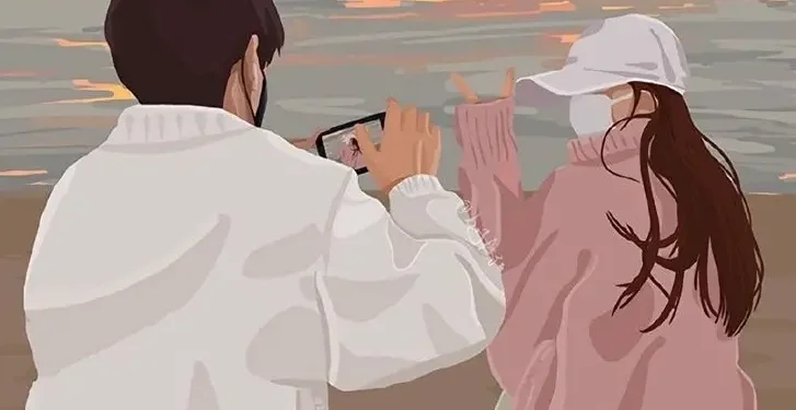 Ilustrasi cowok memfoto cewe yang dia suka.