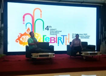Chonie Prysilia (kanan) dan Hizkia Subyantoro (kiri) saat menjelaskan tentang CRAFT International Animation Festival 2023 di MCC 19/10/2023.