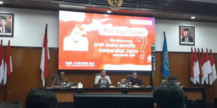 Pemaparan hasil survei opini publik Jatim yang dilakukan Pusat Studi Ilmu Politik UMM (M Sholeh)