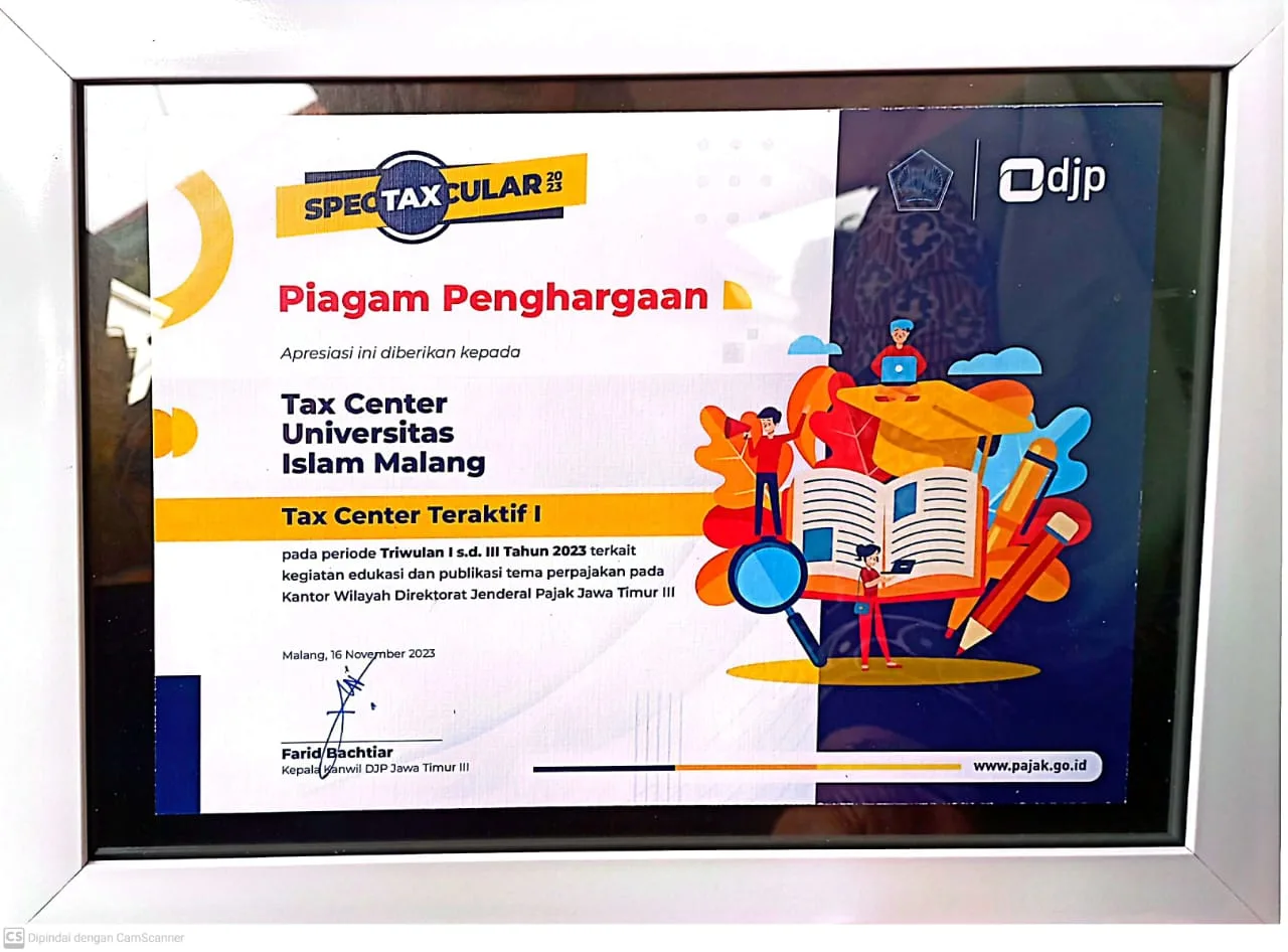 Piagam penghargaan Tax Center FEB UNISMA.