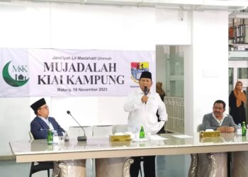 Prabowo Subianto memaparkan gagasan di hadapan ratusan kiai dalam diskusi capres bersama Mujadalah Kiai Kampung (MKK) se-Indonesia di Kastil Atamimi Palace, Puncak Tidar, Malang (M Sholeh)