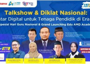 Pampflet talkshow dan diklat nasional pintar digital oleh AMD Academy.
