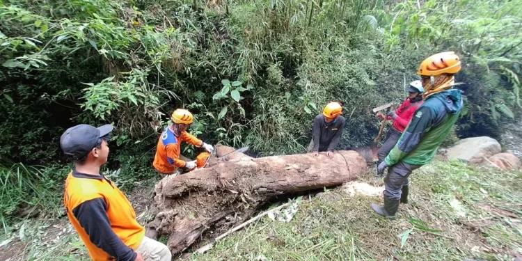 Sapu bersih bendung alam di Personel gabungan sapu bersih Bendung alam di kawasan Pusung Lading Kota Batu