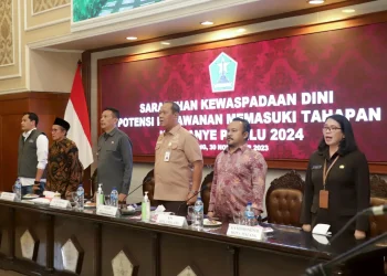 Sarasehan Kewaspadaan Dini dan Potensi Kerawanan Memasuki Tahapan Kampanye Pelaksanaan Pemilu 2024, bertempat di Ruang Sidang Balaikota Malang (30/11/2023).