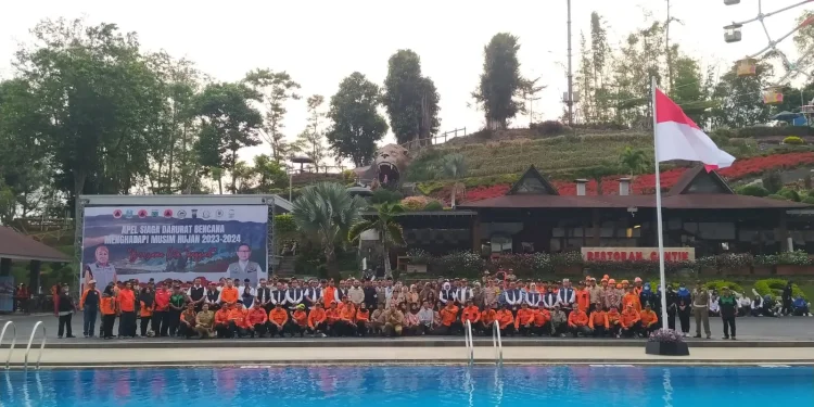 Apel Siap Siaga Darurat Bencana digelar di Selecta Kota Batu, Jawa Timur, Selasa (7/11/2023) diikuti seluruh kepala daerah dan instansi terkait se-Jatim.