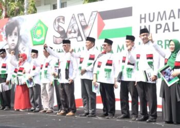 Suasana aksi bela Palestina di UIN Malang diikuti ratusan sivitas akademika.
