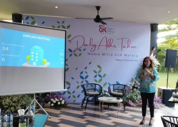 Plt Kepala OJK Malang, Ismirani Saputri dalam Dialog Akhir Tahun 2023.