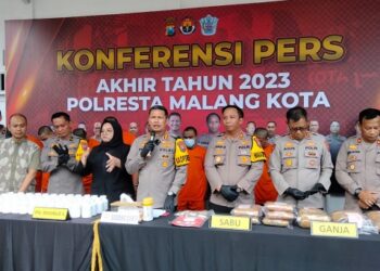 Polresta Malang Kota mengungkap angka kriminalitas sepanjang 2023.
