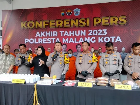 Polresta Malang Kota mengungkap angka kriminalitas sepanjang 2023.
