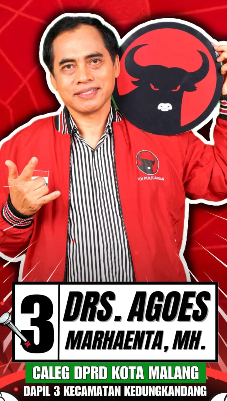 Agoes Marhenta, Anggota DPRD Kota Malang yang kembali maju sebagai Caleg DPRD Kota Malang Dapil Kedungkandang dari PDI Perjuangan.