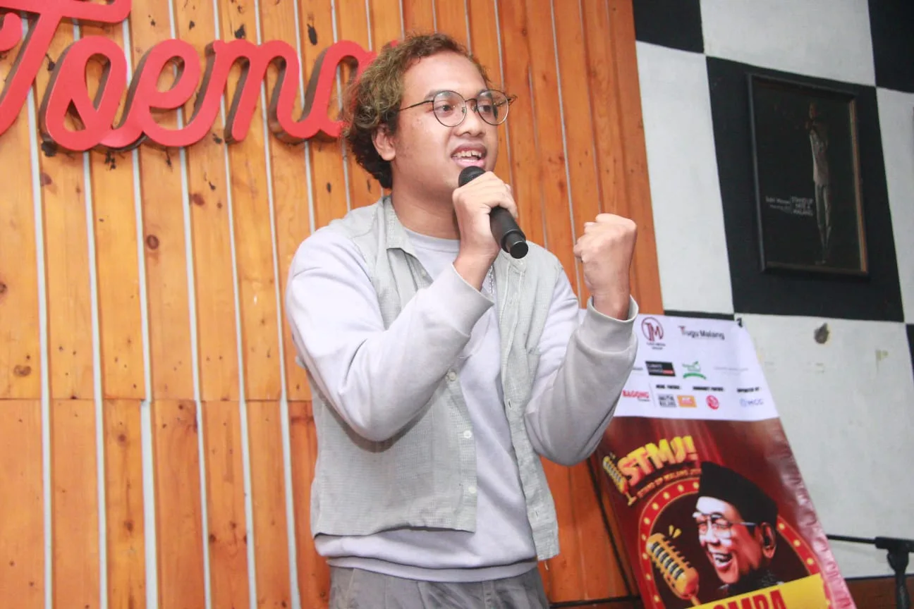Maryo Dwiqi peserta yang berhasil lolos ke final lomba Stand Up Malang Jeh (STMJ). 