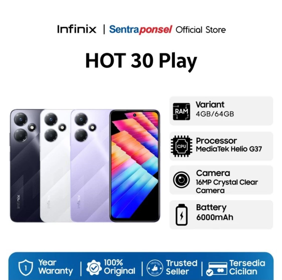 Infinix Hot 30 Play dengan harga di bawah Rp 1,5 juta. 