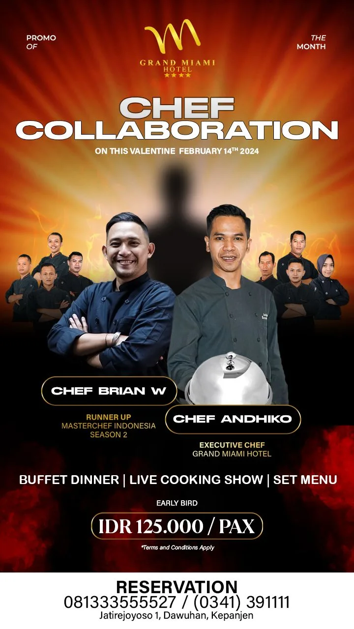 Kolaborasi dua juru masak handal siap menyambut valentine day di Grand Miami Hotel Malang.