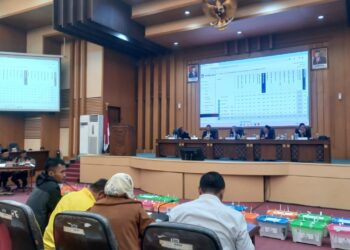 Proses pembacaan penghitungan suara di rapat pleno rekapitulasi suara di Kabupaten Malang. Foto: Aisyah Nawangsari Putri