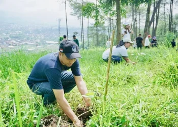 GM Grand Mercure Malang Mirama Sugito Adhi sedang melakukan penanaman pohon Aren.