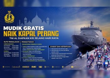 Informasi syarat dan cara pendaftaran Mudik Gratis Naik Kapal Perang yang diselenggarakan oleh TNI AL /Foto: Instagram @tni_angkatan_laut