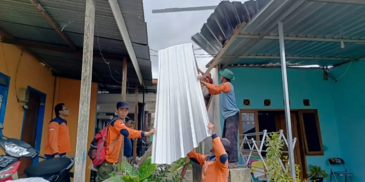 Selain pohon, hujan angin juga membuat atap seng bangunan di TPS Pasar Induk Kota Batu terbang dan menimpa 3 rumah warga di Kelurahan Temas. Foto: BPBD Kota Batu