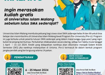 Pamflet pendaftaran Pre-University Unisma Malang. Foto / dok Unisma