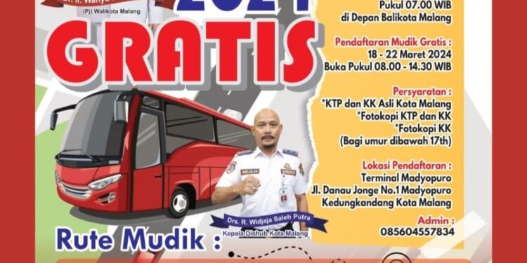 Informasi mengenai persyaratan, jadwal pendaftaran, serta rute mudik gratis 2024 Pemkot Malang/Foto: Instagram @dishubmalangkota