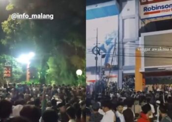 Kegiatan ibadah menantikan malam Lailatul Qadar di Masjid Jami Kota Malang berakhir ricuh karena insiden petasan oleh sekelompok pemuda/Foto: kolase foto akun X, @infomalang