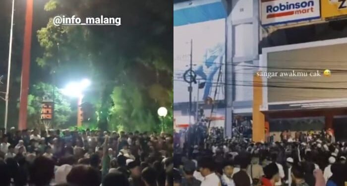 Kegiatan ibadah menantikan malam Lailatul Qadar di Masjid Jami Kota Malang berakhir ricuh karena insiden petasan oleh sekelompok pemuda/Foto: kolase foto akun X, @infomalang