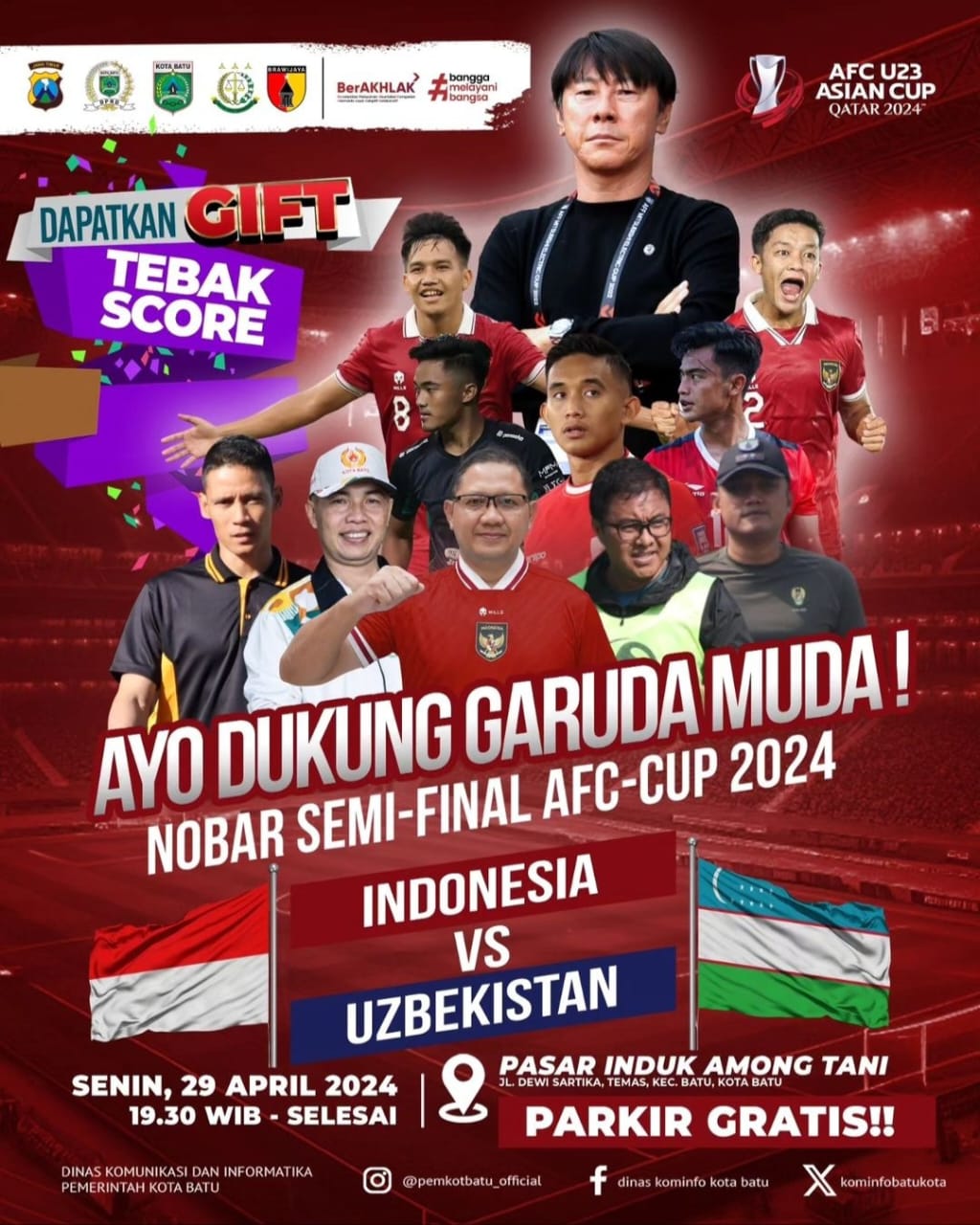 Acara nobar Timnas Indonesia U-23 vs Uzbekistan diselenggarakan Pemkot Batu/Foto: Instagram @pemkotbatu_official.