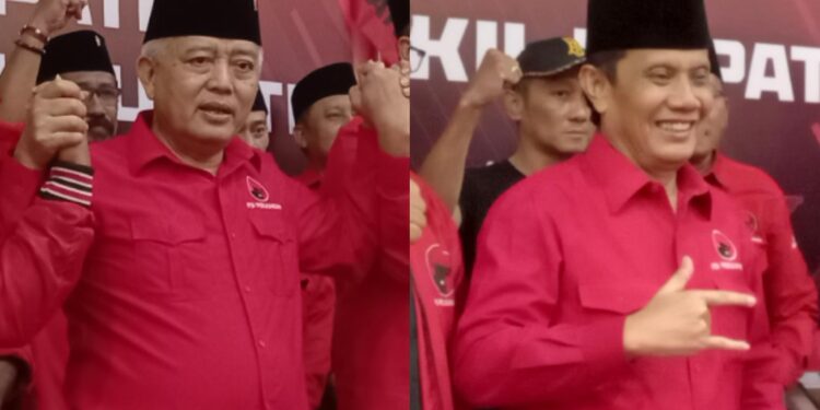 Bupati Malang, Sanusi (kiri), Anggota DPRD Provinsi Jawa Timur, Gunawan HS (kanan) sama-sama mendaftar sebagai Bacabup Malang. Foto: Aisyah Nawangsari Putri