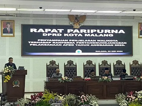 Rapat Paripurna Penjelasan Wali Kota terhadap Ranperda Pertanggungjawaban Pelaksanaan APBD 2023. (Foto/M Sholeh)