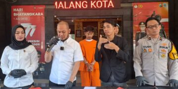 Satreskrim Polresta Malang Kota membongkar kasus penganiayaan di Jalan Muharto, Kota Malang (M Sholeh)