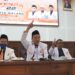 Ketua DPD PKS Kota Malang, Ernanto Djoko Purnomo, memberikan isyarat siap gandeng Wahyu Hidayat untuk Pilkada Kota Malang. (Foto/dok. Tugumalang.id)