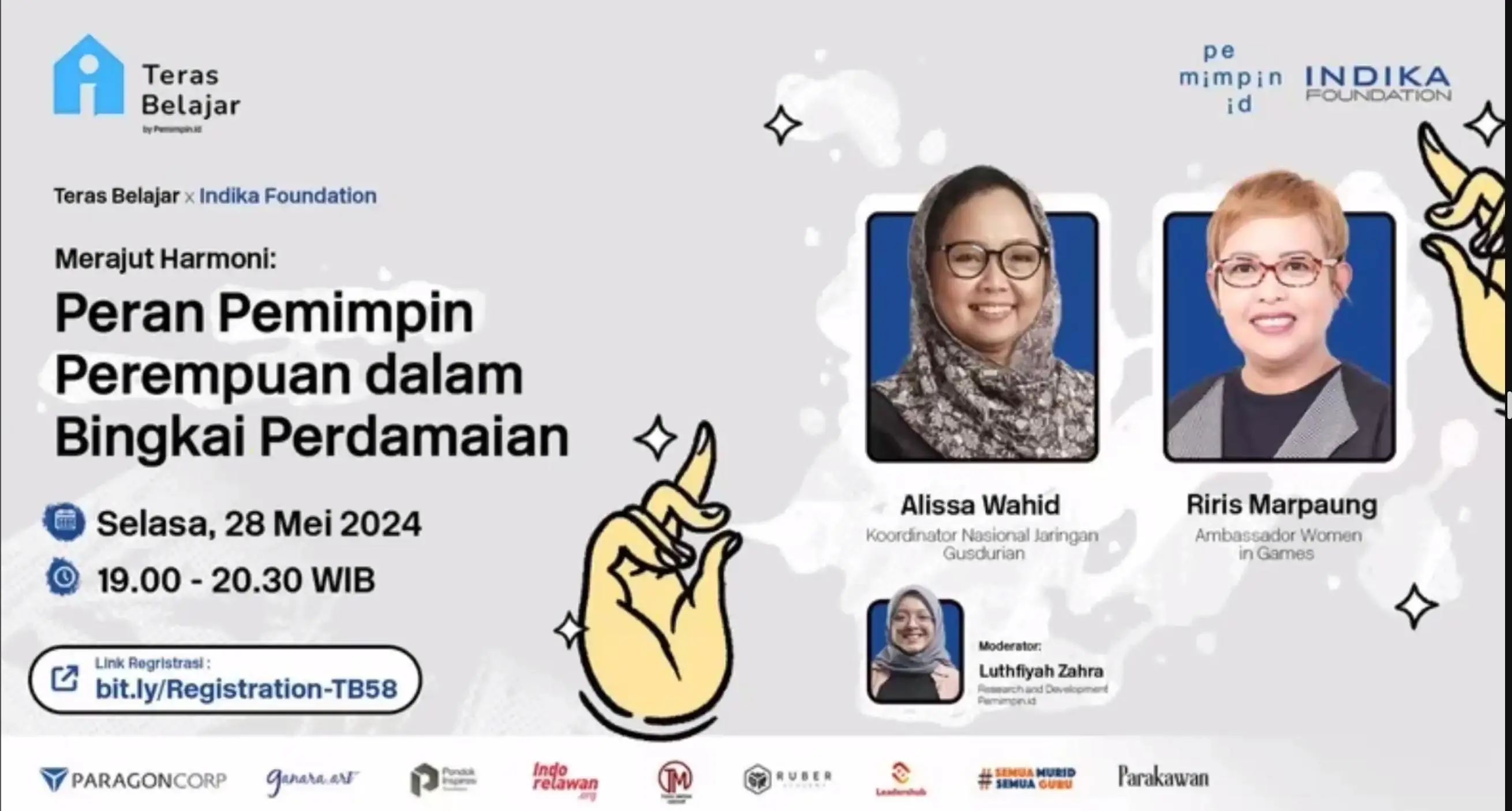 Webinar Teras Belajar X Indika Foundation membahas peran pemimpin perempuan dalam bingkai perdamaian/Foto: Malicha Allena