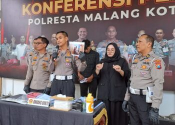 Satlantas Polresta Malang Kota mengungkap kasus tabrak lari di Kota Malang. (Foto/M Sholeh)