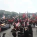 Bantengan mewarnai aksi Hari Buruh di Kota Malang. (Foto/M Sholeh)
