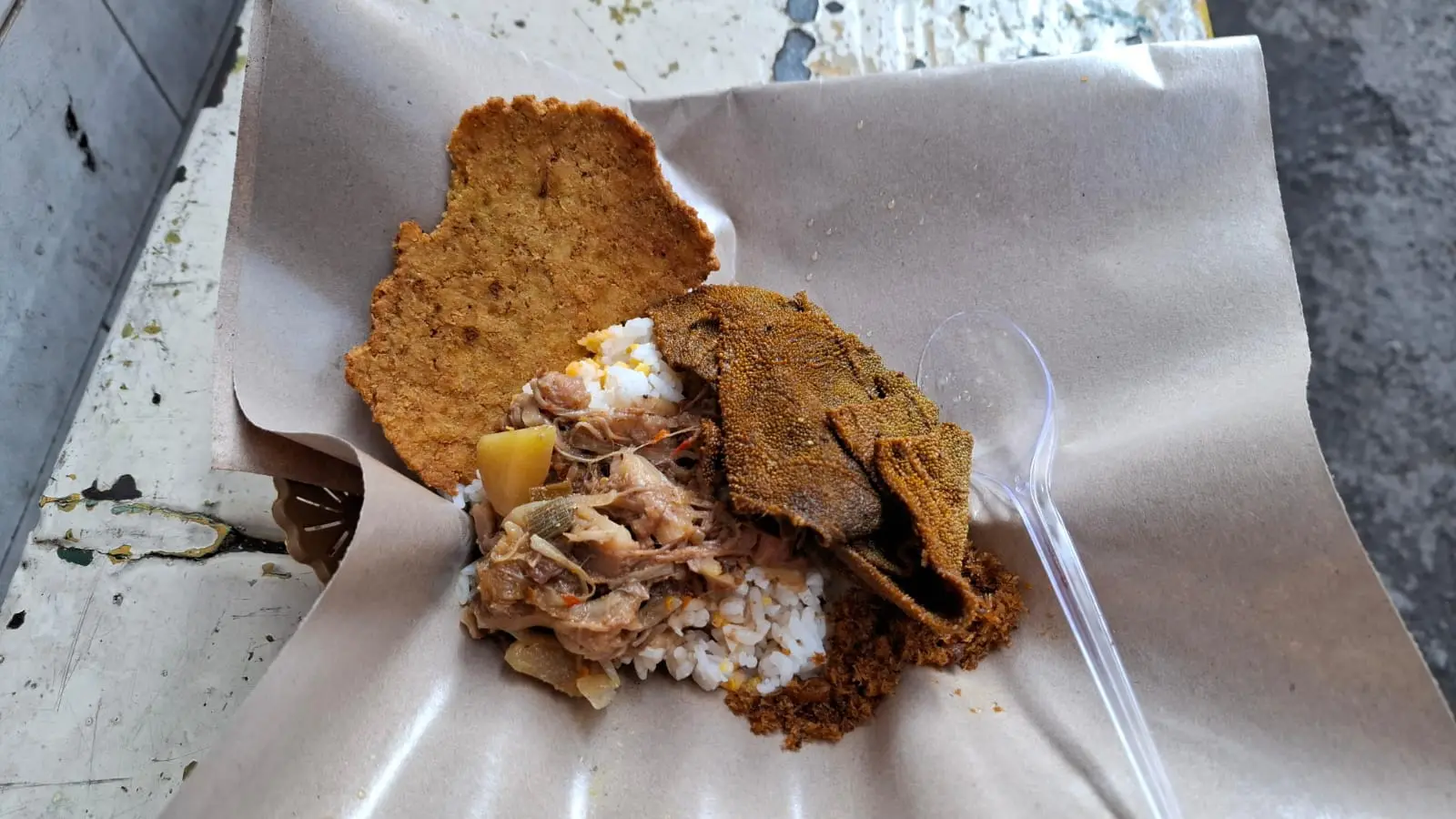 Setengah porsi Nasi Buk Bu Tuni dengan lauk babat. Foto: Aisyah Nawangsari Putri
