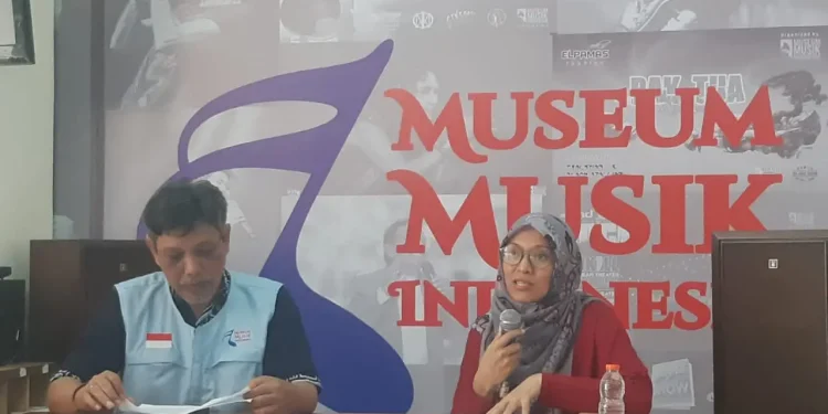 Ketua Museum Musik Indonesia (MMI), Ratna Sakti Wulandari dalam konferensi pers jelang Nusantara Bernyanyi 2. (Foto/M Sholeh)
